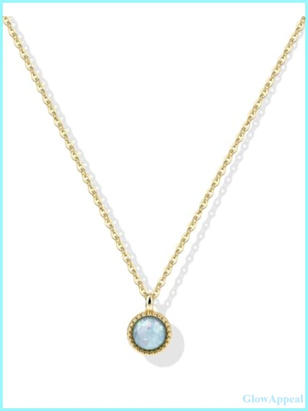14K Gold Plated Opal Pendant Necklace for Women Dainty Round